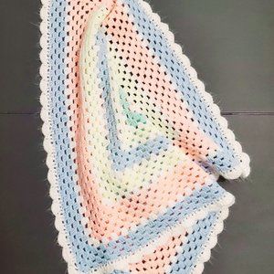 VTG Handmade Crocheted Soft Baby Afghan Pastel Colours Grannycore Nursery Decor